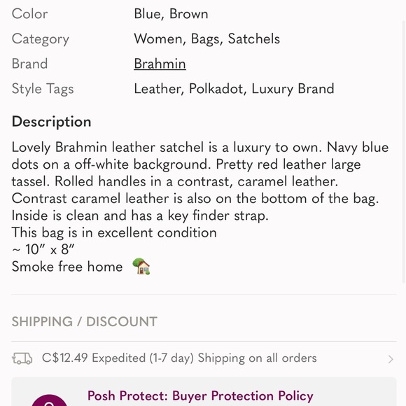 ✨ Like New Brahmin Luxury Leather Satchel Navy & White - Picture 5 of 6